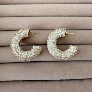 Liza Gozlan Gold Pavé Crystal Hoop Earrings